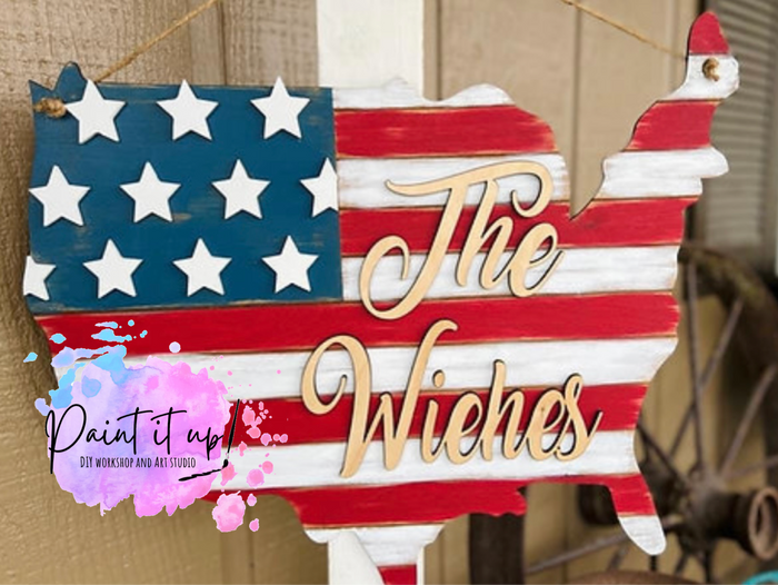 United States Personalized Wooden Door Hanger