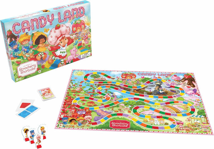 Candy Land board game set with Strawberry Shortcake theme on a white background