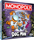 usaopoly Monopoly board game box featuring Dog Man characters on a purple background