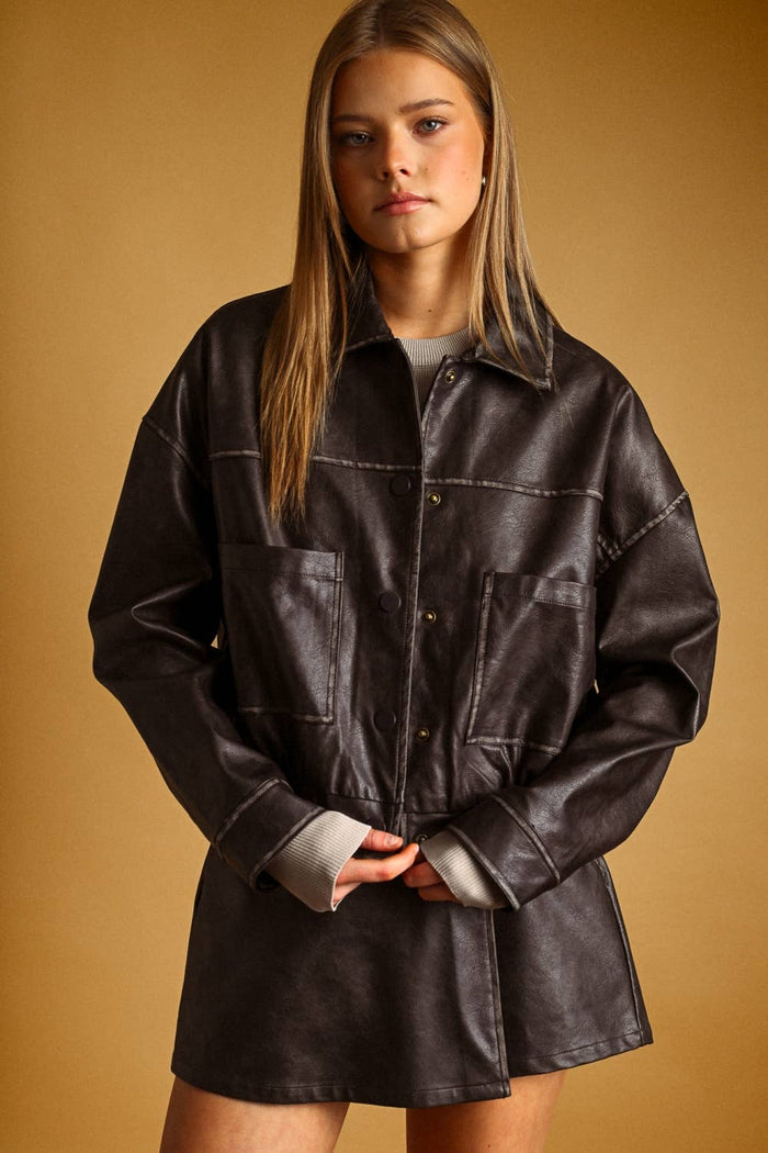Washed Effect Button Front Jacket