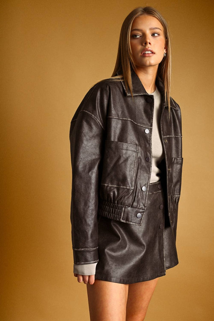 Washed Effect Button Front Jacket