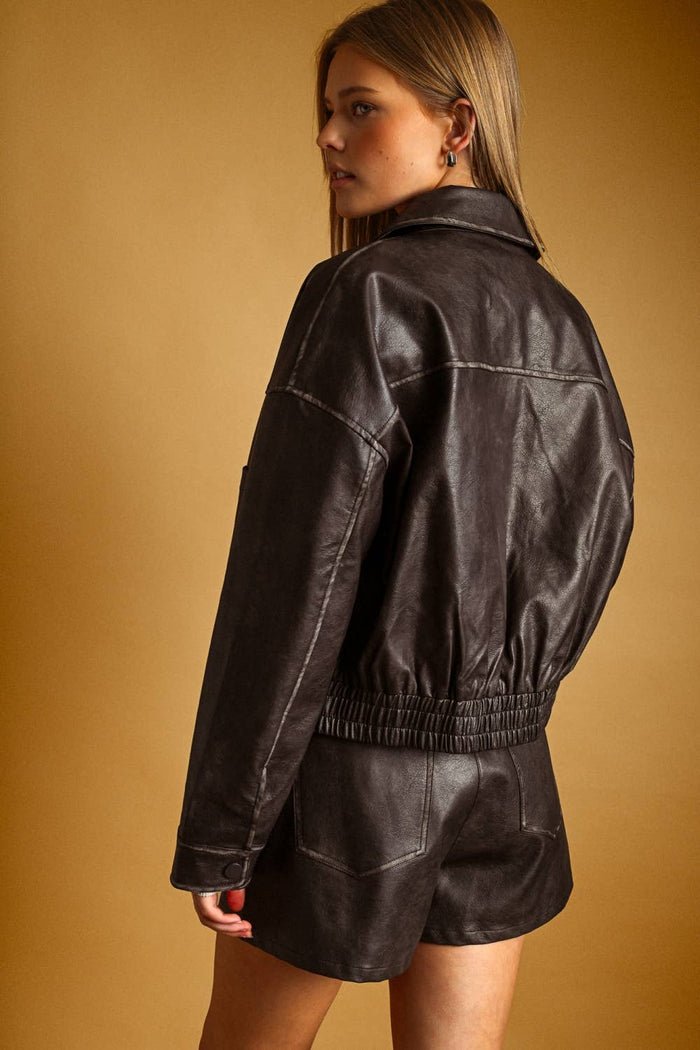 Washed Effect Button Front Jacket