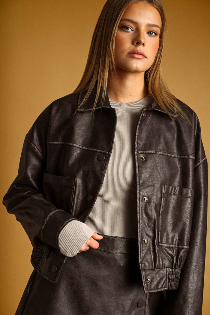 Washed Effect Button Front Jacket