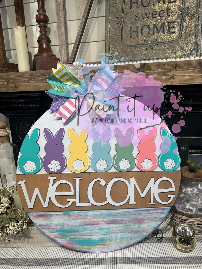 Welcome Bunny Butt Wooden Door Hanger