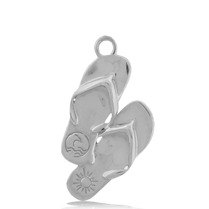 White Chalcedony Stone Bracelet with Flip Flop Sterling Silver Charm