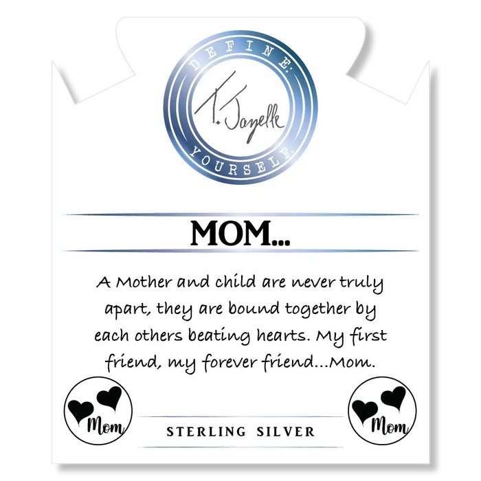 White Chalcedony Stone Bracelet with Mom Hearts Sterling Silver Charm