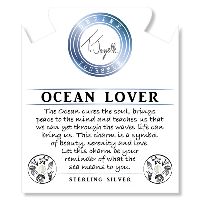 White Chalcedony Stone Bracelet with Ocean Lover Sterling Silver Charm