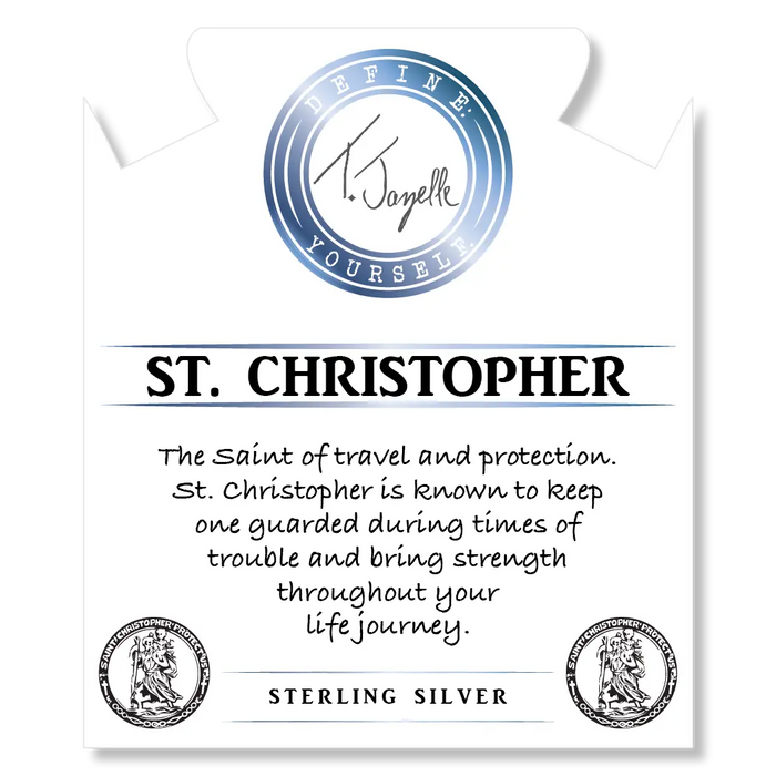 White Chalcedony Stone Bracelet with Saint Christopher Sterling Silver Charm