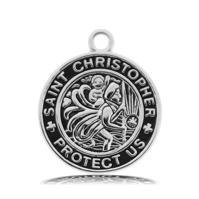 White Chalcedony Stone Bracelet with Saint Christopher Sterling Silver Charm