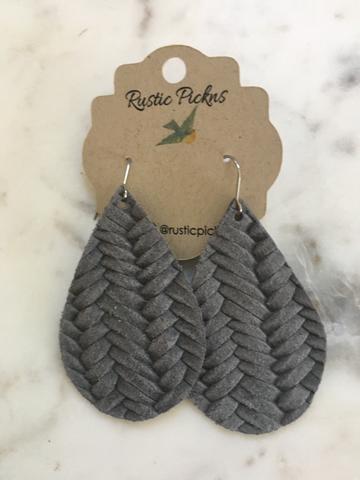 "Willow" Dark Gray Fishtail Braided Italian Leather Teardop Earrings - twistedbuffaloboutique