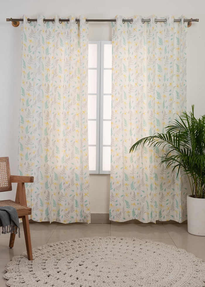 Winged Skies printed cotton Fabric - Yellow