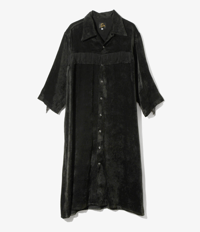 Women's Fringe Open Collar Shirt Dress - Black - Rayon Corduroy