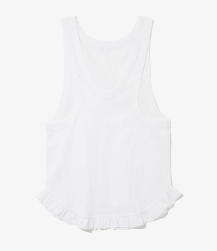 Women's Ribbed Frill Tank Top - White