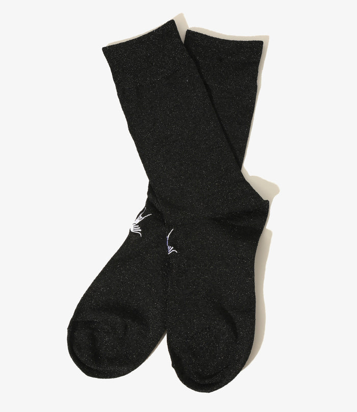 Women's Swallow Stitch Glitter Socks - Black