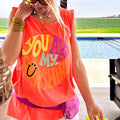 {YOU ARE MY SUNSHINE} Neon Fire Coral Red Tank Top