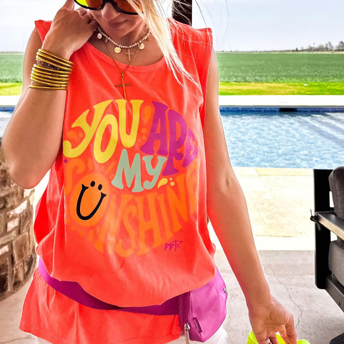 {YOU ARE MY SUNSHINE} Neon Fire Coral Red Tank Top